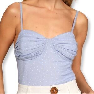 NWT Lulu's Easy In Love Blue Spaghetti Strap Polka Dot Bodysuit - Size XS